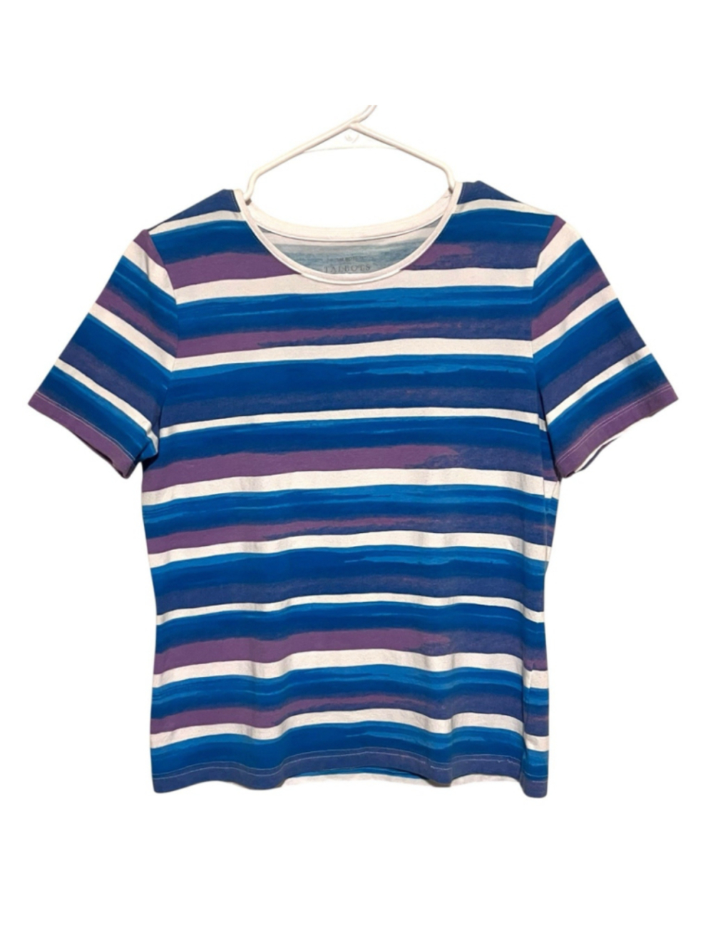 Talbots Watercolor Striped Tee Women’s Small Blue Purple Cotton Stretch T-Shirt